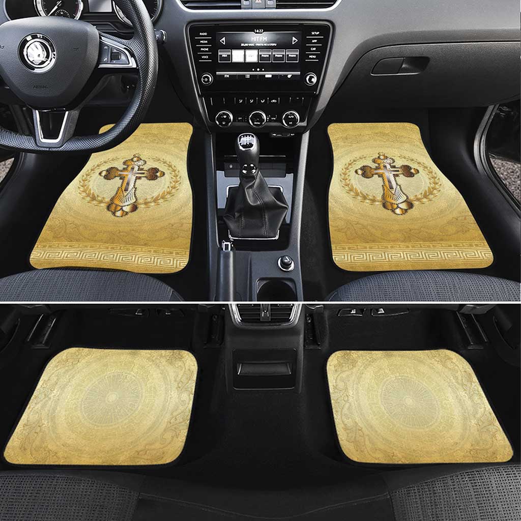 Greece Orthodox Cross Car Mats Ancient Greek Key Gold Heritage