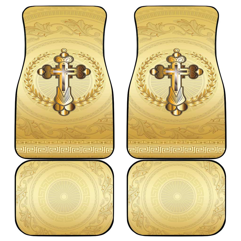 Greece Orthodox Cross Car Mats Ancient Greek Key Gold Heritage