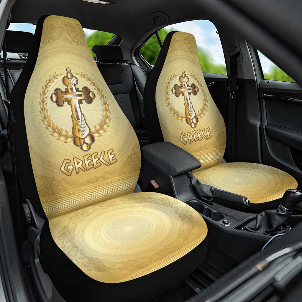 Greece Orthodox Cross Car Seat Cover Ancient Greek Key Gold Heritage