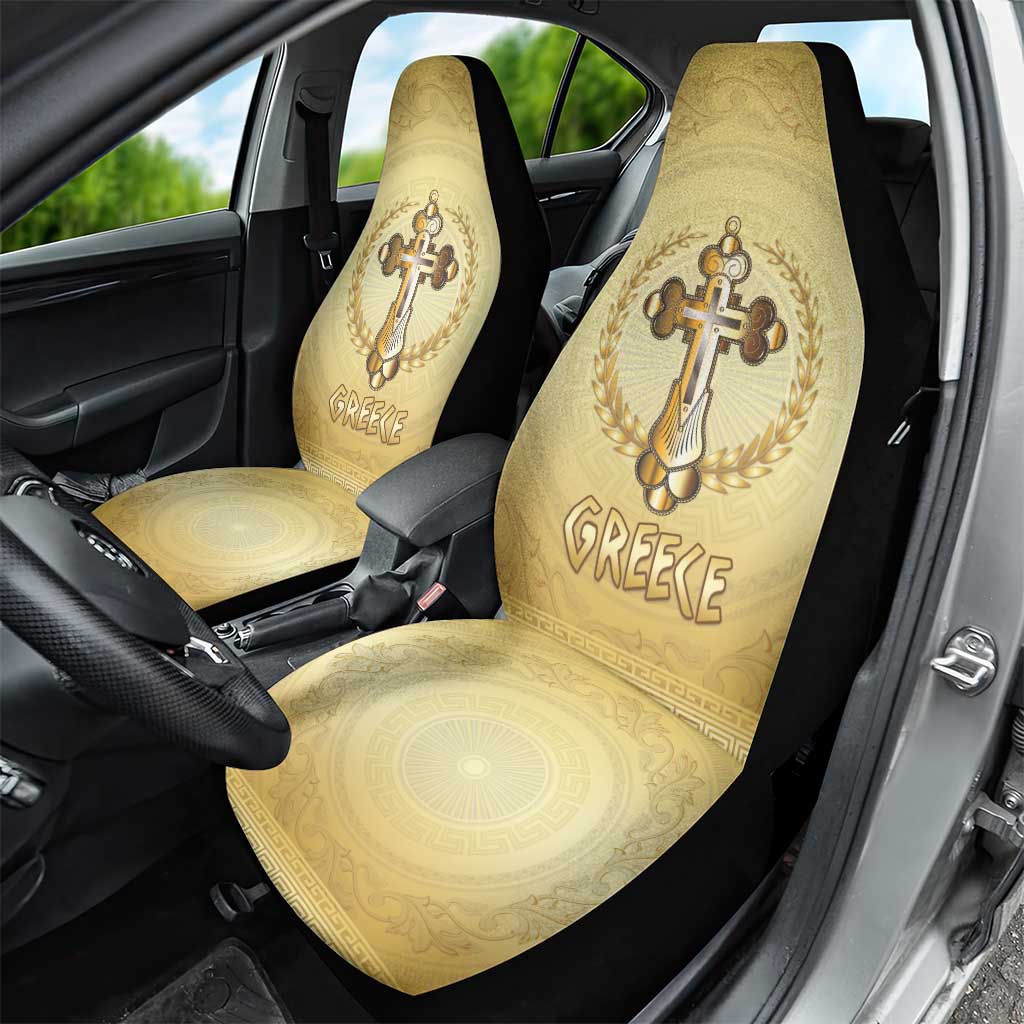Greece Orthodox Cross Car Seat Cover Ancient Greek Key Gold Heritage