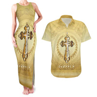 Greece Orthodox Cross Couples Matching Tank Maxi Dress and Hawaiian Shirt Ancient Greek Key Gold Heritage