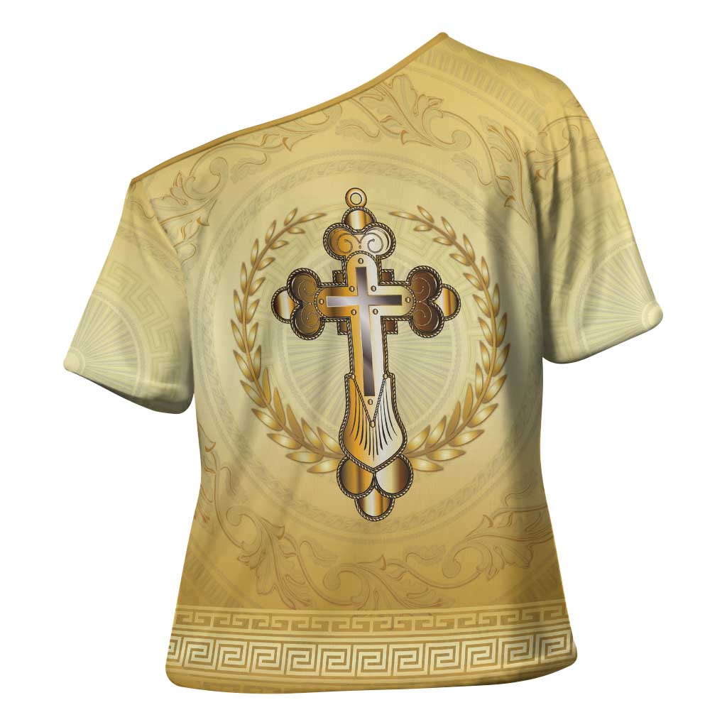 Greece Orthodox Cross Cross Shoulder Shirt Ancient Greek Key Gold Heritage