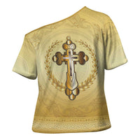 Greece Orthodox Cross Cross Shoulder Shirt Ancient Greek Key Gold Heritage