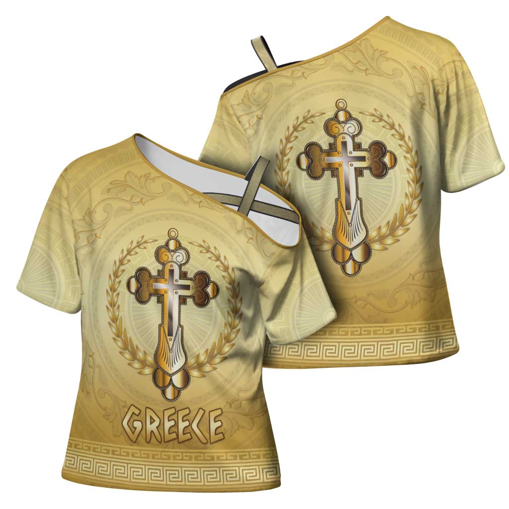 Greece Orthodox Cross Cross Shoulder Shirt Ancient Greek Key Gold Heritage