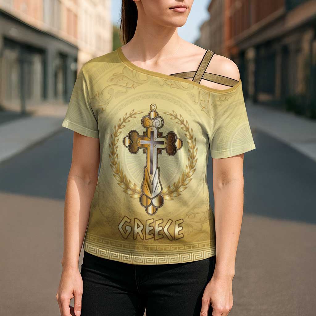 Greece Orthodox Cross Cross Shoulder Shirt Ancient Greek Key Gold Heritage