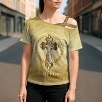 Greece Orthodox Cross Cross Shoulder Shirt Ancient Greek Key Gold Heritage
