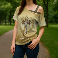 Greece Orthodox Cross Cross Shoulder Shirt Ancient Greek Key Gold Heritage