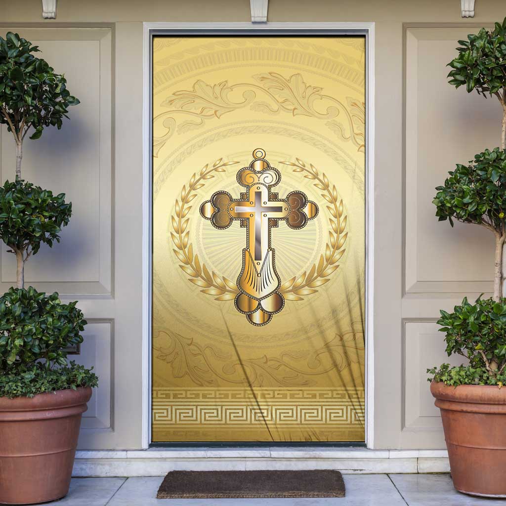 Greece Orthodox Cross Door Cover Ancient Greek Key Gold Heritage