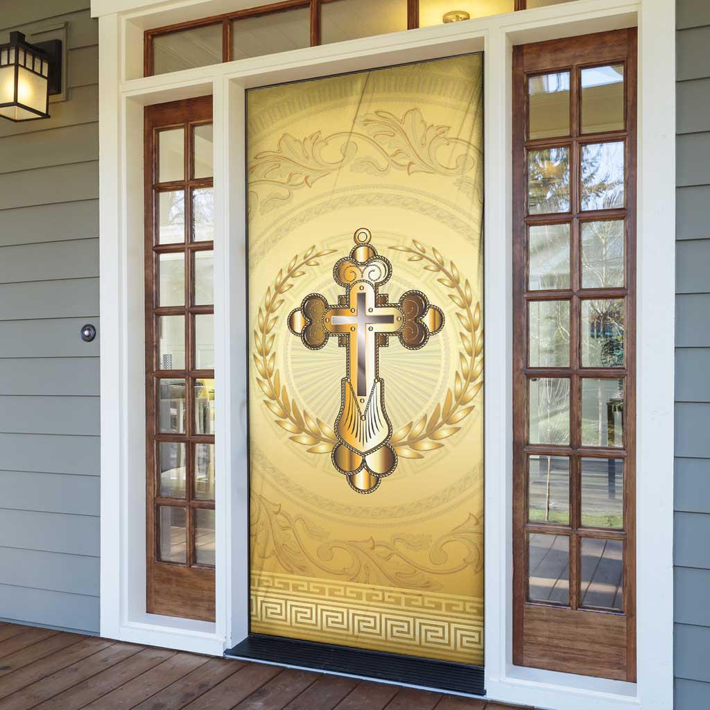 Greece Orthodox Cross Door Cover Ancient Greek Key Gold Heritage