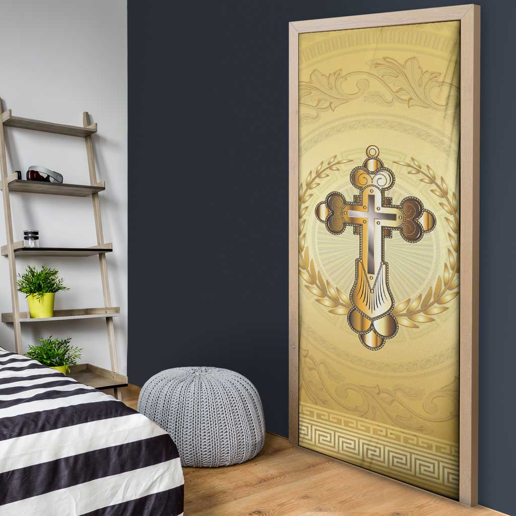 Greece Orthodox Cross Door Cover Ancient Greek Key Gold Heritage