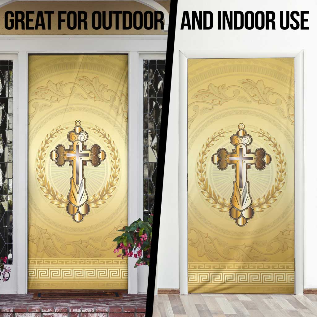 Greece Orthodox Cross Door Cover Ancient Greek Key Gold Heritage