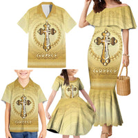 Greece Orthodox Cross Family Matching Mermaid Dress and Hawaiian Shirt Ancient Greek Key Gold Heritage