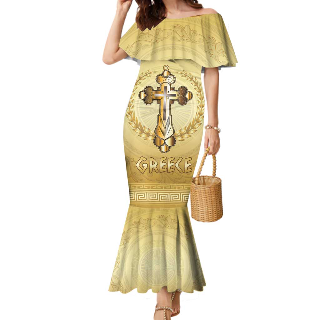 Greece Orthodox Cross Family Matching Mermaid Dress and Hawaiian Shirt Ancient Greek Key Gold Heritage