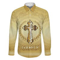 Greece Orthodox Cross Family Matching Off Shoulder Maxi Dress and Hawaiian Shirt Ancient Greek Key Gold Heritage