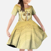 Greece Orthodox Cross Family Matching Short Sleeve Bodycon Dress and Hawaiian Shirt Ancient Greek Key Gold Heritage