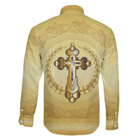 Greece Orthodox Cross Family Matching Short Sleeve Bodycon Dress and Hawaiian Shirt Ancient Greek Key Gold Heritage