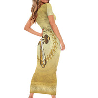 Greece Orthodox Cross Family Matching Short Sleeve Bodycon Dress and Hawaiian Shirt Ancient Greek Key Gold Heritage