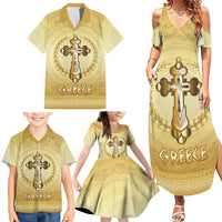Greece Orthodox Cross Family Matching Summer Maxi Dress and Hawaiian Shirt Ancient Greek Key Gold Heritage