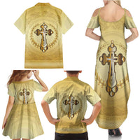 Greece Orthodox Cross Family Matching Summer Maxi Dress and Hawaiian Shirt Ancient Greek Key Gold Heritage