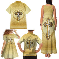 Greece Orthodox Cross Family Matching Tank Maxi Dress and Hawaiian Shirt Ancient Greek Key Gold Heritage