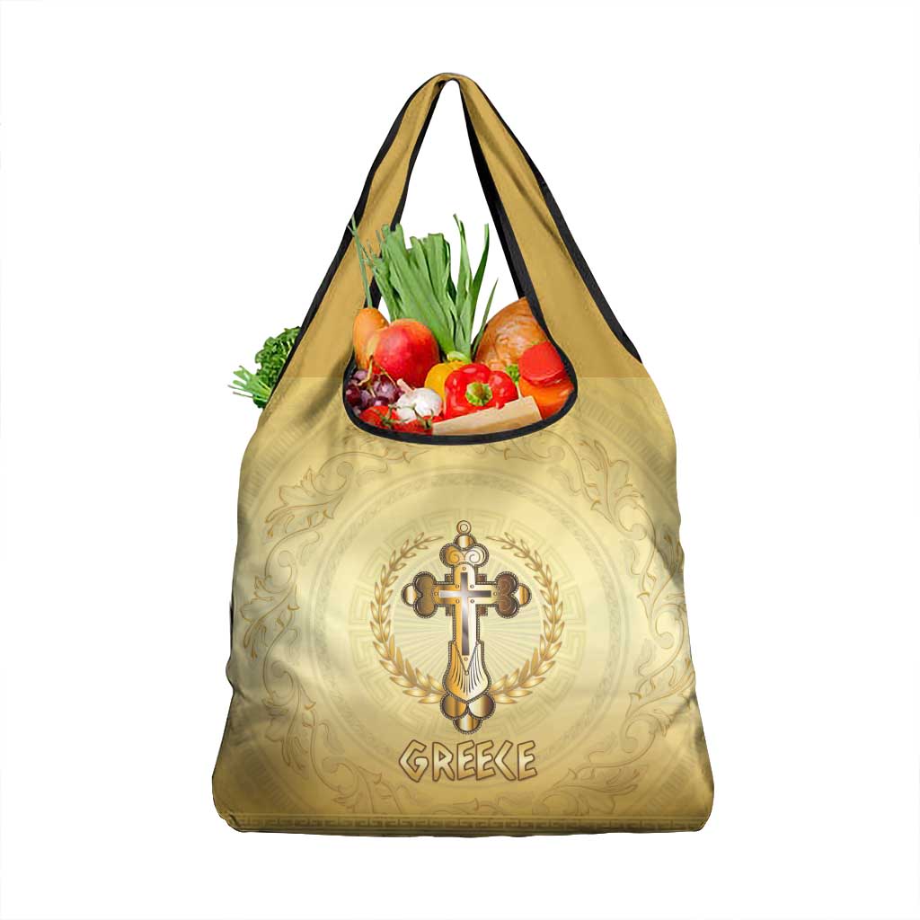Greece Orthodox Cross Grocery Bag Ancient Greek Key Gold Heritage