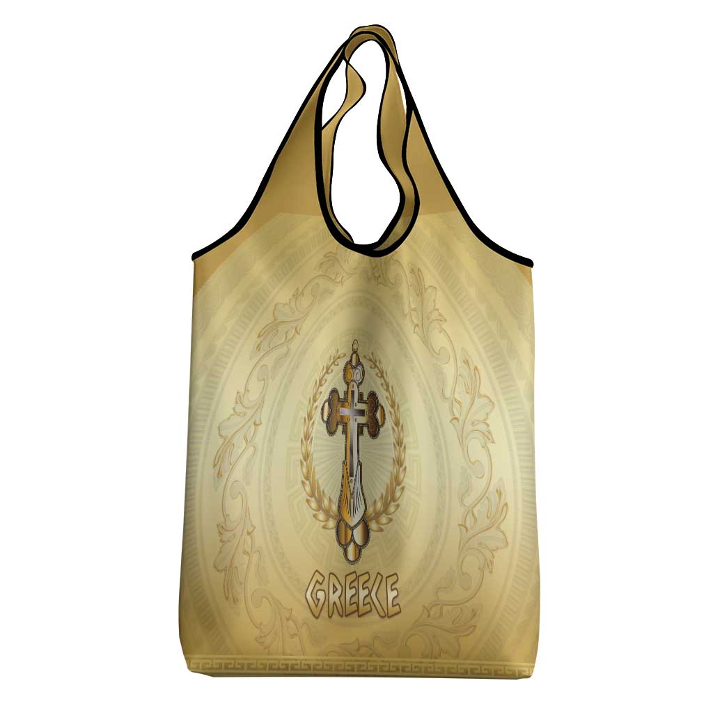 Greece Orthodox Cross Grocery Bag Ancient Greek Key Gold Heritage