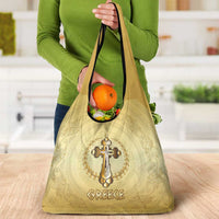 Greece Orthodox Cross Grocery Bag Ancient Greek Key Gold Heritage