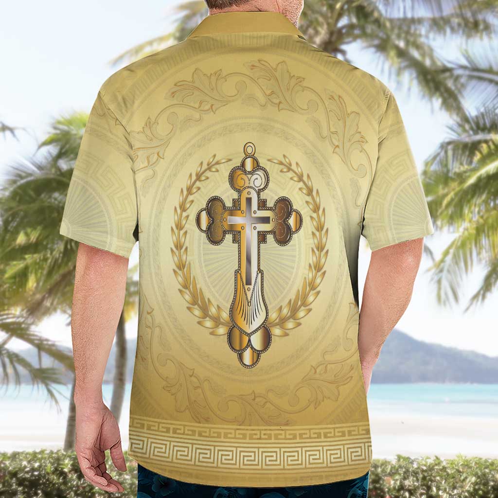 Greece Orthodox Cross Hawaiian Shirt Ancient Greek Key Gold Heritage