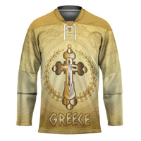 Greece Orthodox Cross Hockey Jersey Ancient Greek Key Gold Heritage