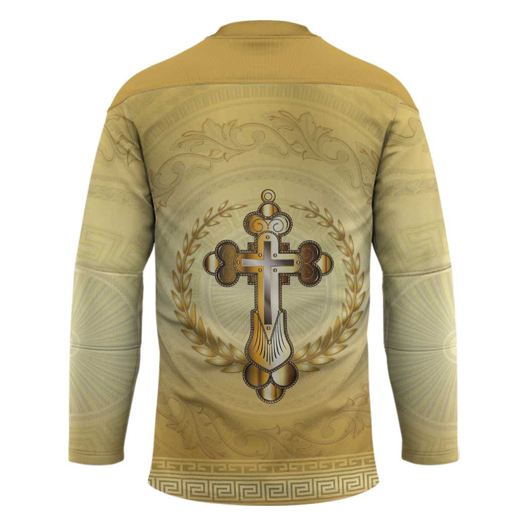 Greece Orthodox Cross Hockey Jersey Ancient Greek Key Gold Heritage