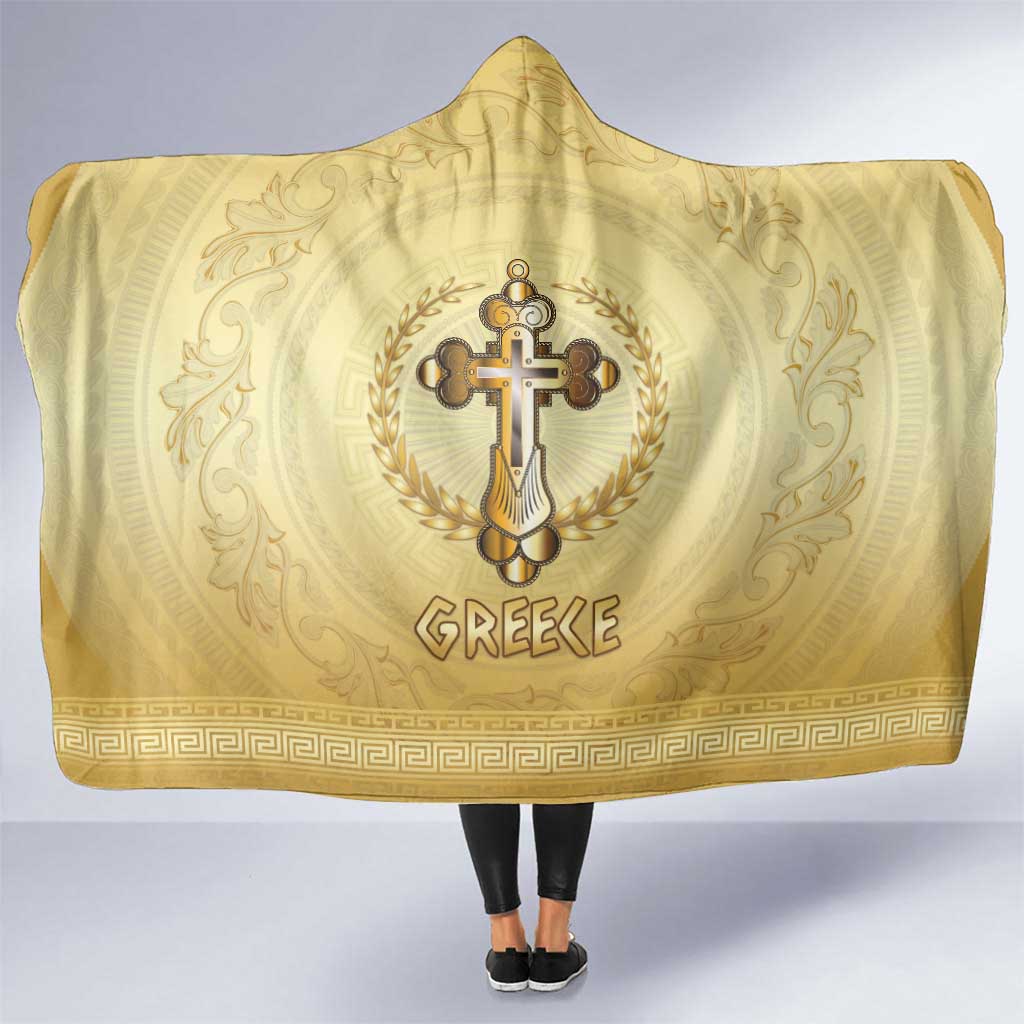 Greece Orthodox Cross Hooded Blanket Ancient Greek Key Gold Heritage