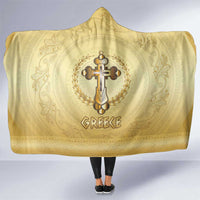 Greece Orthodox Cross Hooded Blanket Ancient Greek Key Gold Heritage
