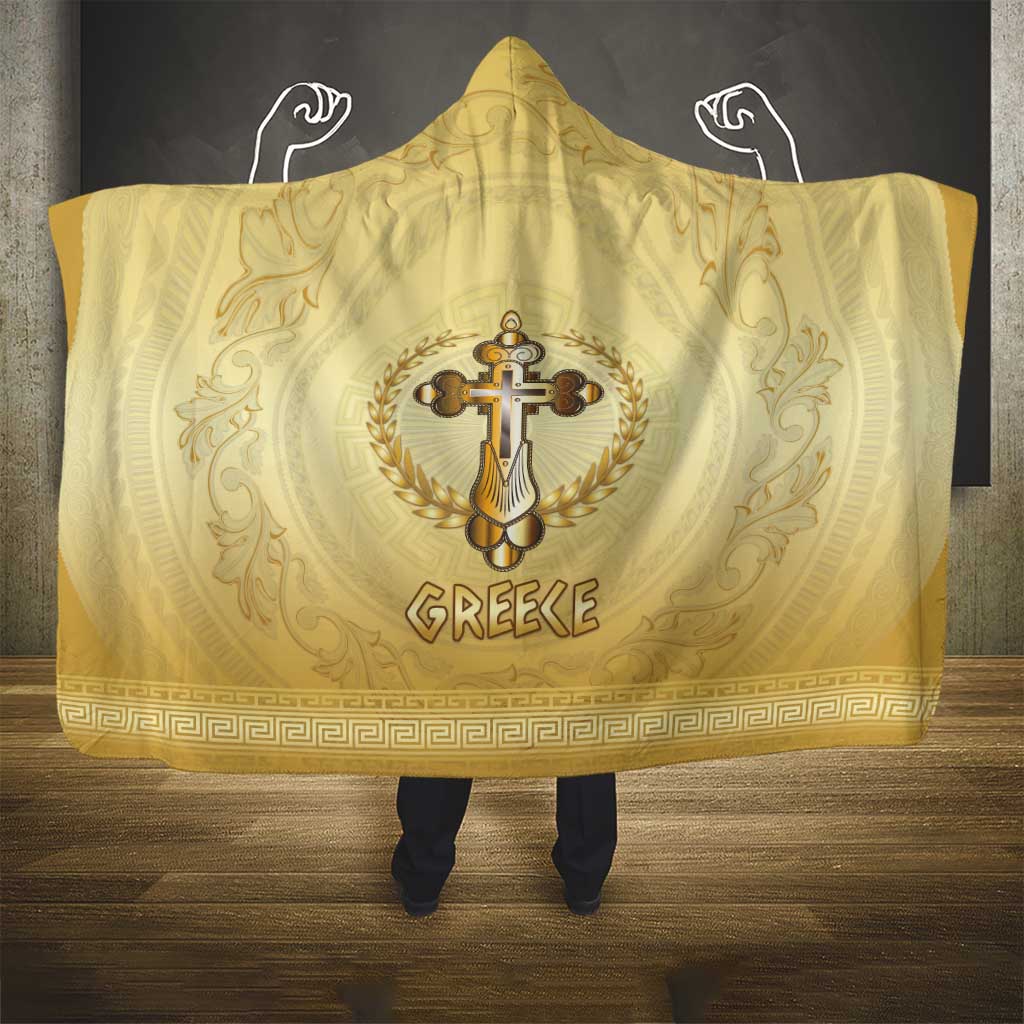 Greece Orthodox Cross Hooded Blanket Ancient Greek Key Gold Heritage