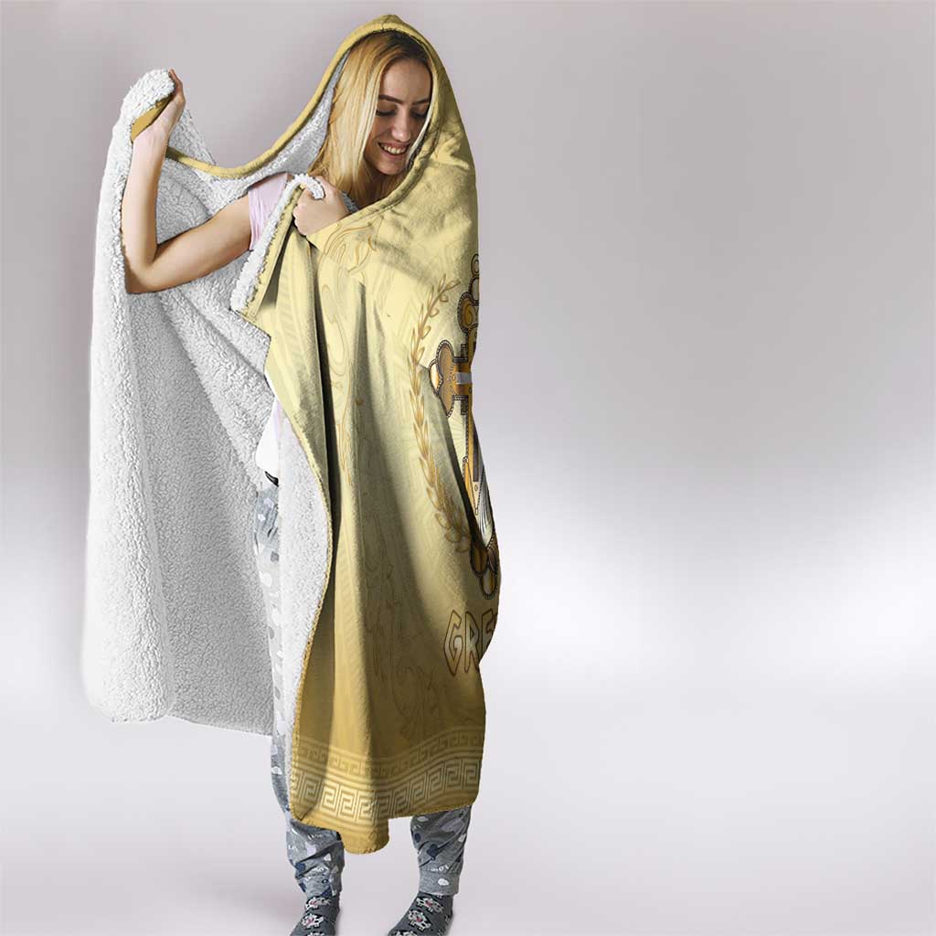 Greece Orthodox Cross Hooded Blanket Ancient Greek Key Gold Heritage