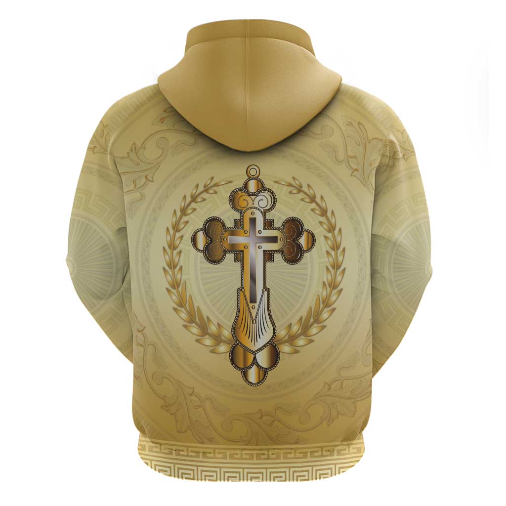 Greece Orthodox Cross Hoodie Ancient Greek Key Gold Heritage