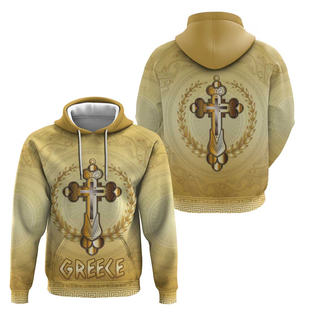 Greece Orthodox Cross Hoodie Ancient Greek Key Gold Heritage