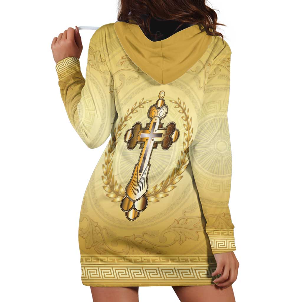 Greece Orthodox Cross Hoodie Dress Ancient Greek Key Gold Heritage