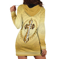 Greece Orthodox Cross Hoodie Dress Ancient Greek Key Gold Heritage