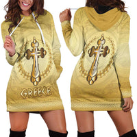 Greece Orthodox Cross Hoodie Dress Ancient Greek Key Gold Heritage