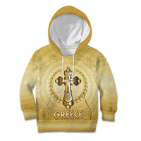Greece Orthodox Cross Kid Hoodie Ancient Greek Key Gold Heritage