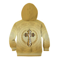 Greece Orthodox Cross Kid Hoodie Ancient Greek Key Gold Heritage