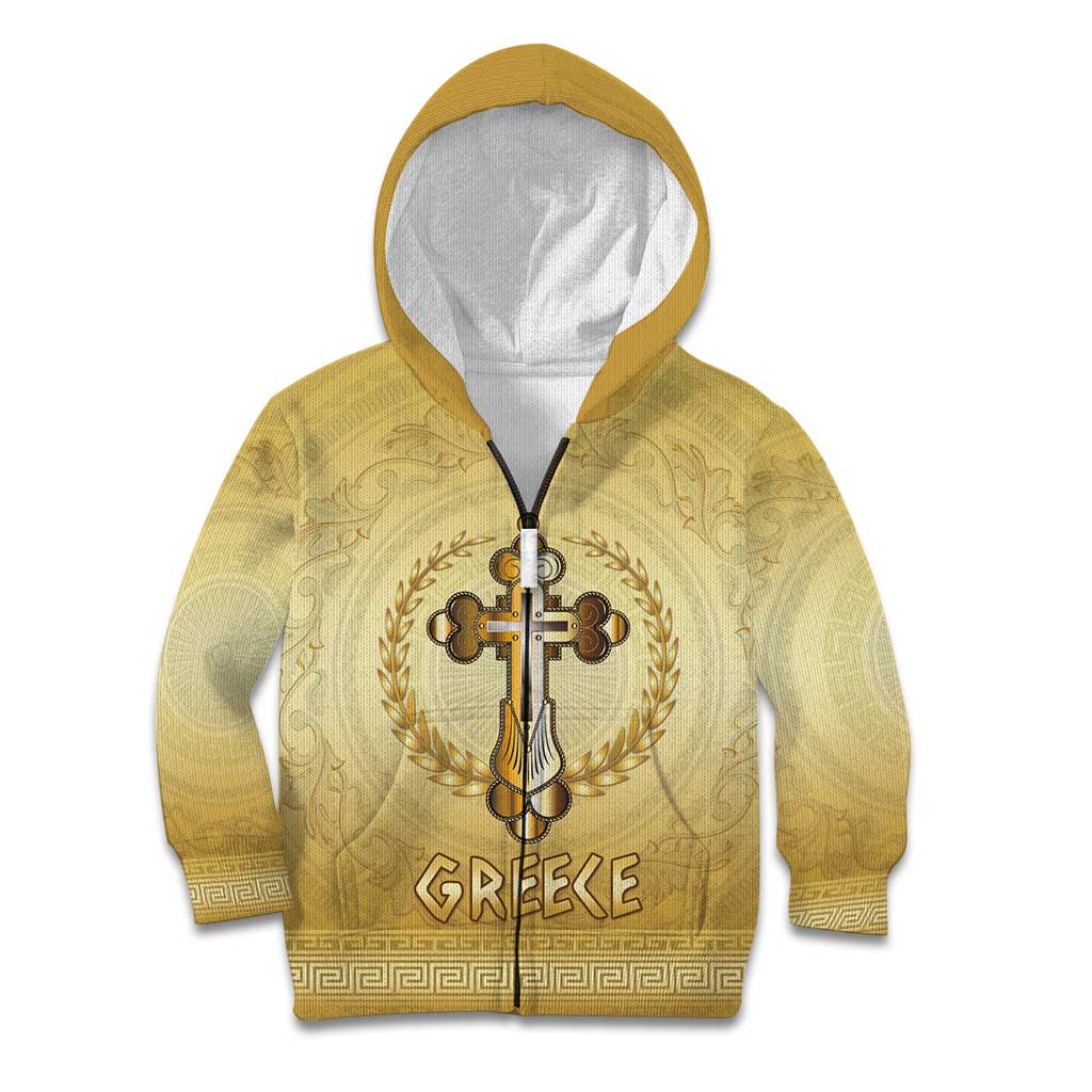 Greece Orthodox Cross Kid Hoodie Ancient Greek Key Gold Heritage