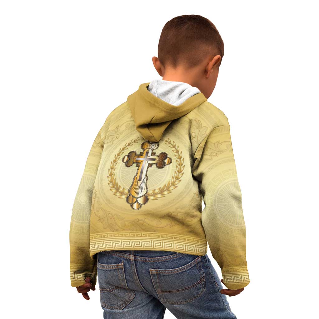 Greece Orthodox Cross Kid Hoodie Ancient Greek Key Gold Heritage
