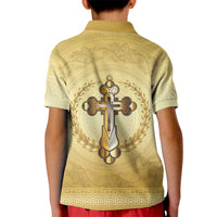 Greece Orthodox Cross Kid Polo Shirt Ancient Greek Key Gold Heritage