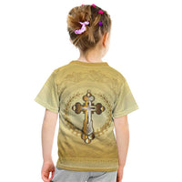 Greece Orthodox Cross Kid T Shirt Ancient Greek Key Gold Heritage