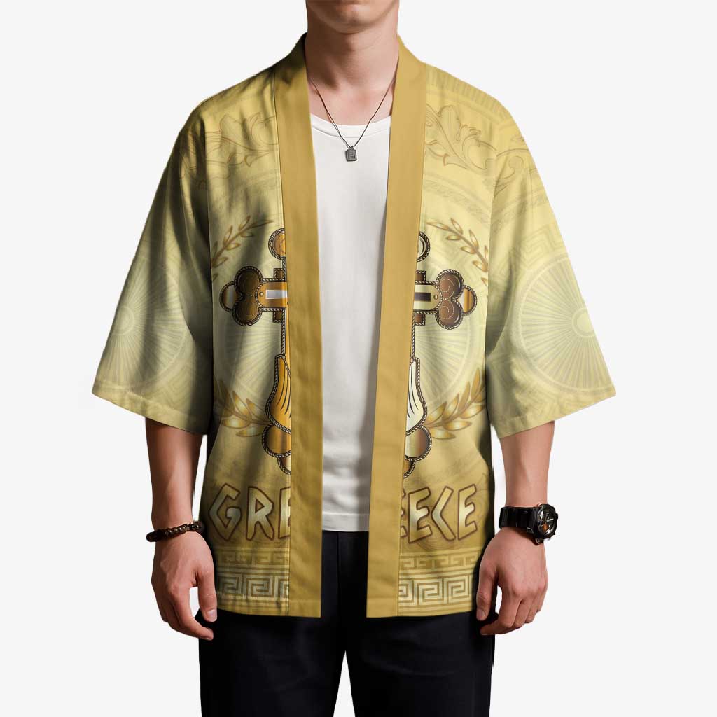 Greece Orthodox Cross Kimono Ancient Greek Key Gold Heritage