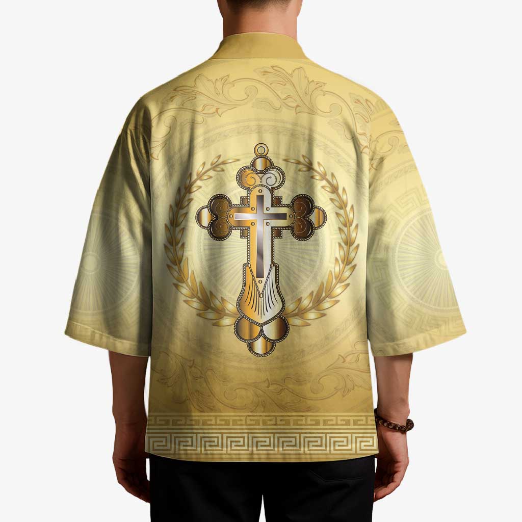 Greece Orthodox Cross Kimono Ancient Greek Key Gold Heritage