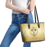 Greece Orthodox Cross Leather Tote Bag Ancient Greek Key Gold Heritage