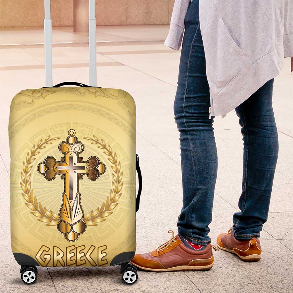 Greece Orthodox Cross Luggage Cover Ancient Greek Key Gold Heritage