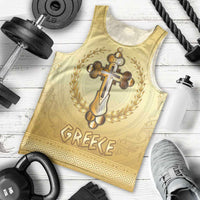 Greece Orthodox Cross Men Tank Top Ancient Greek Key Gold Heritage